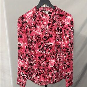 Nanette Lepore Vibrant Pink and Black Floral Blouse. Size medium.